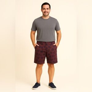 Ditch Plains Men's Maroon Leaf Print Shorts